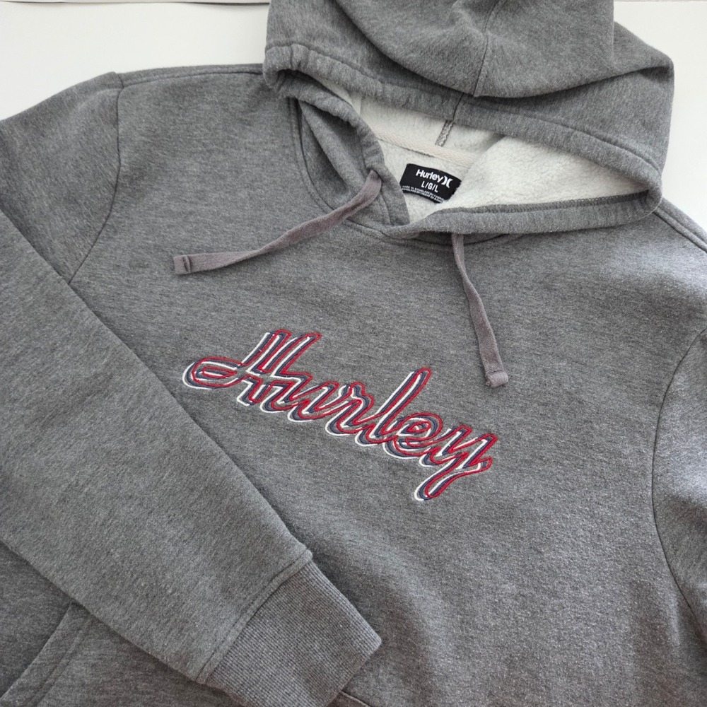 Hurley Hoodie‎ Gray Embroidered Logo Pullover Mens Large